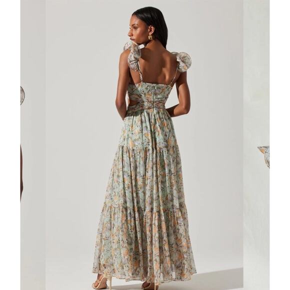 New ASTR the label Fritillaria Maxi Dress Multi Print Floral Green Size Small - Picture 2 of 8